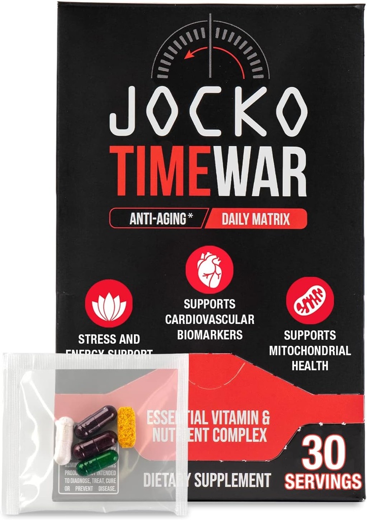 Jocko Fuel TIME WAR - Πολυβιταμίνη για άνδρες και γυναίκες. Συμπλήρωμα NAD για υγιή γήρανση, καρδιά, οστά, και την υγεία των ματιών. Βασικές Βιταμίνες και Ορυκτά, Υποστηρίζει Άγχος Ανακούφιση + Επίπεδα Ενέργειας - 30 Ημέρα προσφοράς