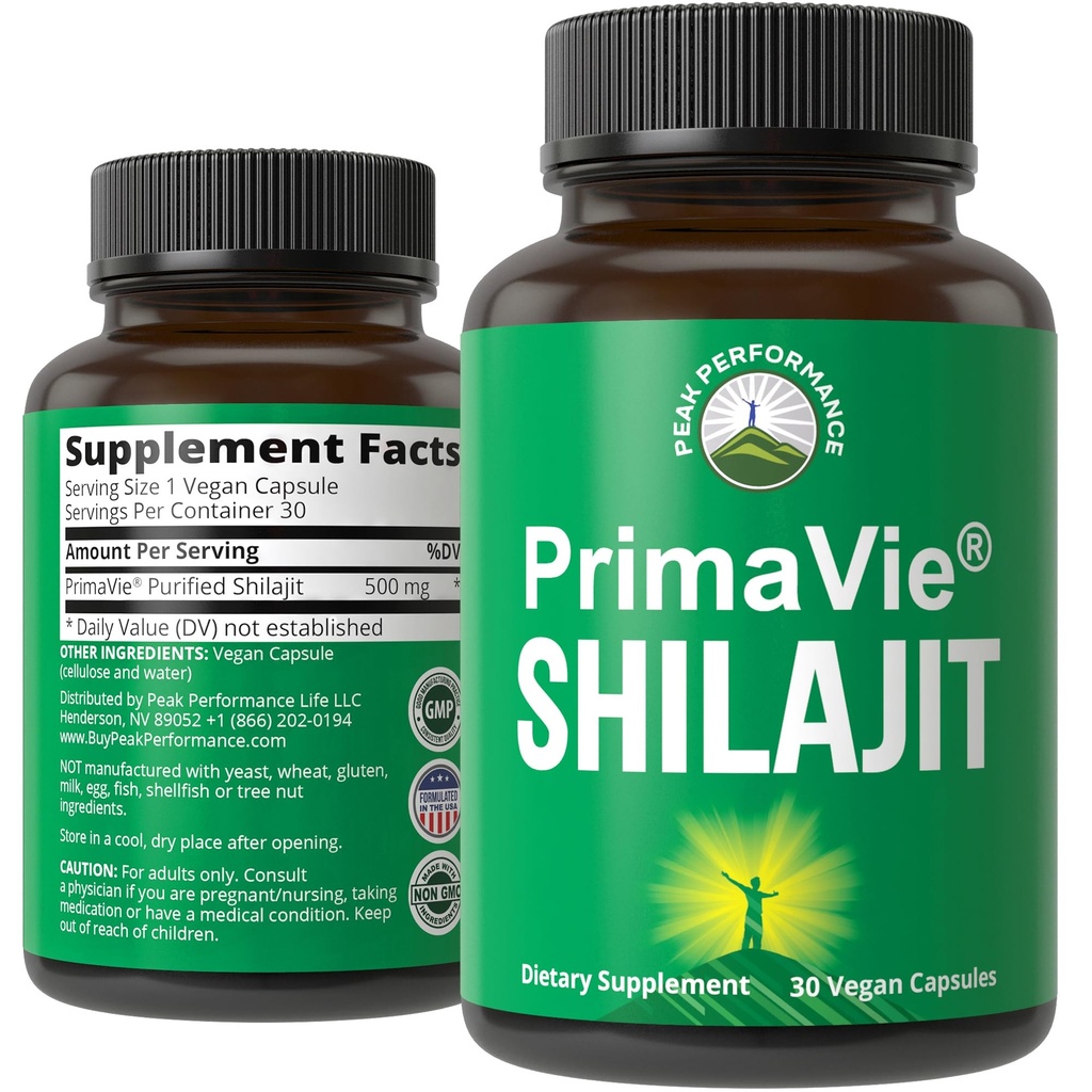 PrimaVie εξαγνισμένες κάψουλες Shilajit Κατασκευασμένες με καθαρή σκόνη Shilajit. Clinically Tested Natural Supplement with 40+ Trace Minerals, Fulvic Acid. Υποστηρίξτε τα δισκία Μιτοχόνδρια + λειτουργία εγκεφάλου
