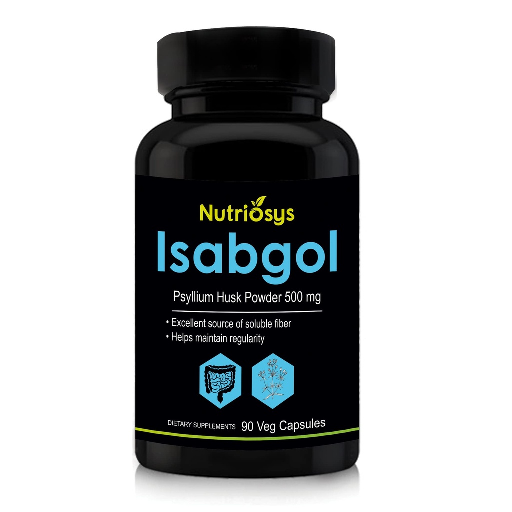 Nutriosys Isabgol Psyllium Husk 500mg Supplement, Excellent Source of Soluble Fiber, 90 Veg Capsules