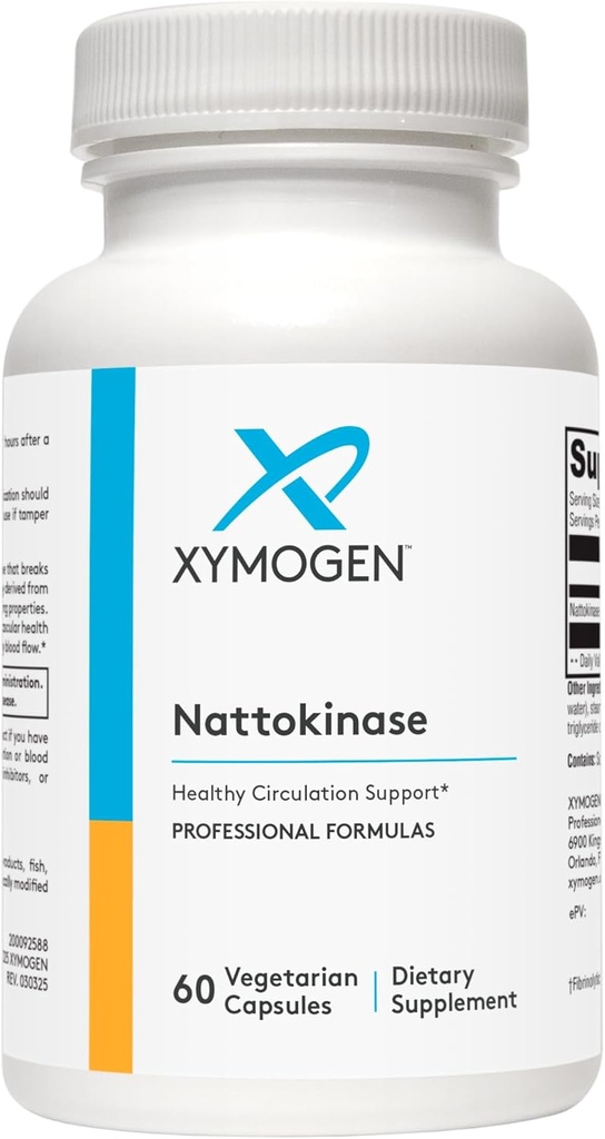 XYMOGEN Nattokinase - Nattokinase 2000 FU Συμπληρώματα Πίεσης αίματος - Υγεία της καρδιάς, Κυκλοφορία & Πίεση του αίματος Υποστήριξη - Χωρίς γλουτένη, Vegan, Μη ΓΤΟ (60 Κάψουλες)