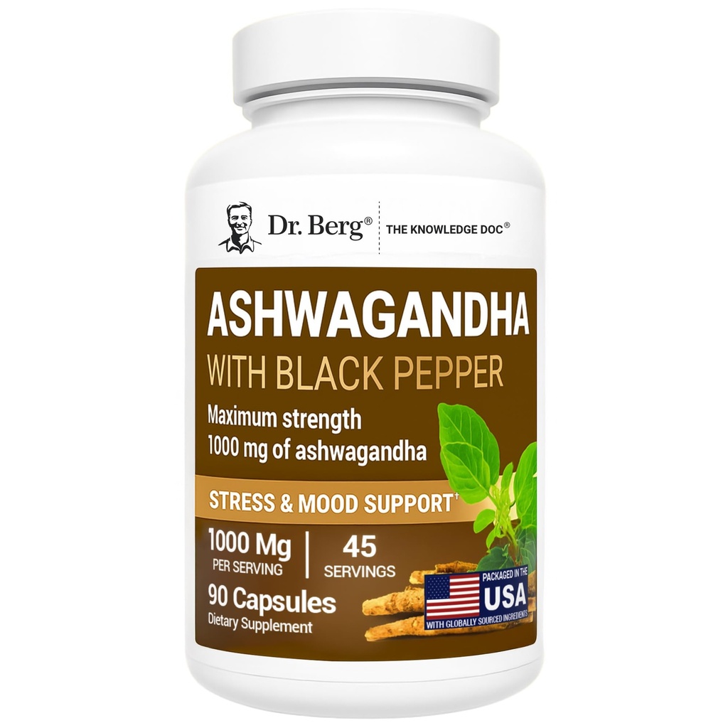 Berg Ashwagandha Κάψουλες 1000mg - Περιλαμβάνει ρίζα Ashwagandha με μαύρο πιπέρι από Bioperine - Ashwagandha Συμπληρώματα 90 κάψουλες