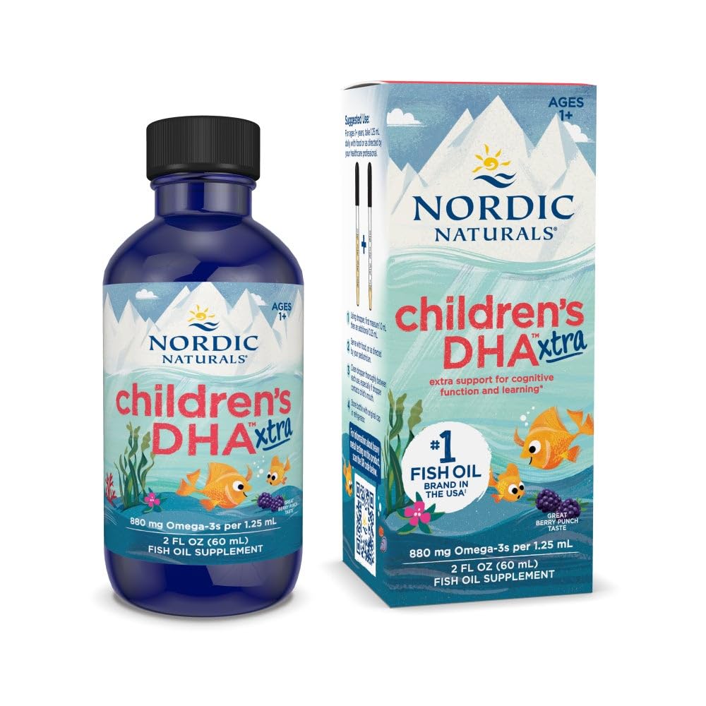 Nordic Naturals Children’s DHA Xtra, Berry Punch - 2 oz for Kids - 880 mg Total Omega-3s with EPA & DHA - Γνωστική & Ανοσολογική Λειτουργία, Μάθηση, Κοινωνική Ανάπτυξη - Μη ΓΤΟ - 48 Υπηρεσίες