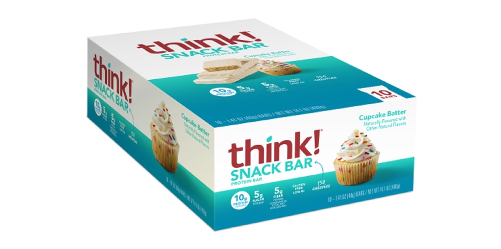 Σκέψου! Ράβδοι πρωτεΐνης με Chicory Root για Fiber, Digestive Support, Χωρίς γλουτένη με Whey Protein Isolate, Cupcake Batter, Snack Bars χωρίς τεχνητά γλυκαντικά, 1.4 Oz (10 Count)