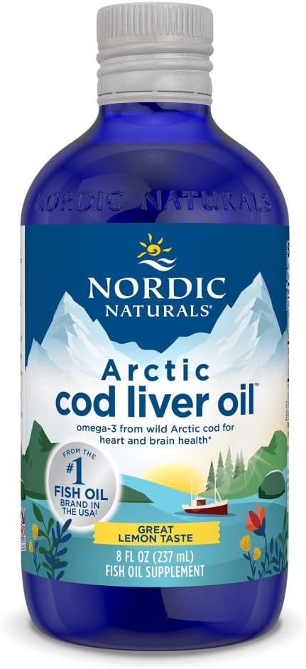 Nordic Naturals Arctic Cod Liver Oil, Lemon - 8 oz - 1060 mg Σύνολο Omega-3s με EPA & DHA - Καρδιά & Εγκεφαλική Υγεία, Υγιεινή Ανοσία, Συνολική Ευεξία - Μη ΓΤΟ - 48 Υπηρεσίες