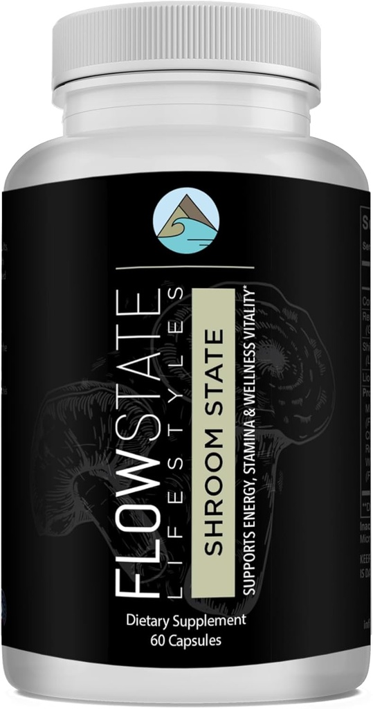 Flow State Lifestyles Mushroom 10X(Shroom State) - Nootropic - Βελτιώνει την εγκεφαλική εστίαση και την ενεργειακή υποστήριξη - Lions Mane, Shiitake, Reishi, Cordyceps, Turkey Tail, Chaga
