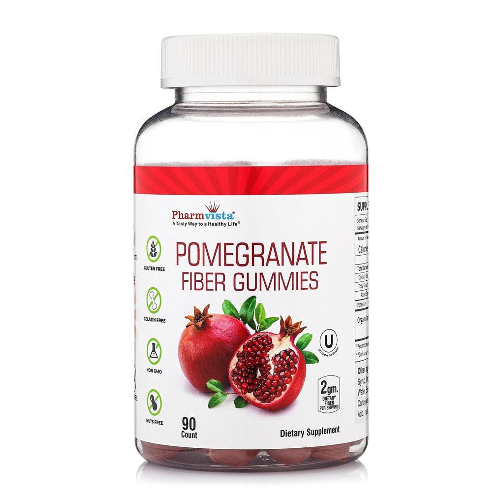 Ρόδι Ίνες για ενήλικες & παιδιά 100mg - συμπλήρωμα χωρίς γλουτένη Vegan Ρόδι πλούσια σε διαιτητικές ίνες Μασώμενοι Gummies- 90 Count