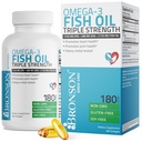 Bronson Omega 3 Fish Oil Triple Strength 2720 mg, High EPA 1250 mg DHA 488 mg, Μη ΓΤΟ Heavy Metal Tested, 180 Softgels