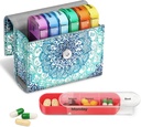 FINPAC Weekly Pill Organizers 4 φορές την ημέρα, Slide Open PU Δερμάτινη περίπτωση Ταξίδι χάπια Vitamin Ιατρική υπενθύμιση και Planner με την κάρτα όνομα για το πρωί