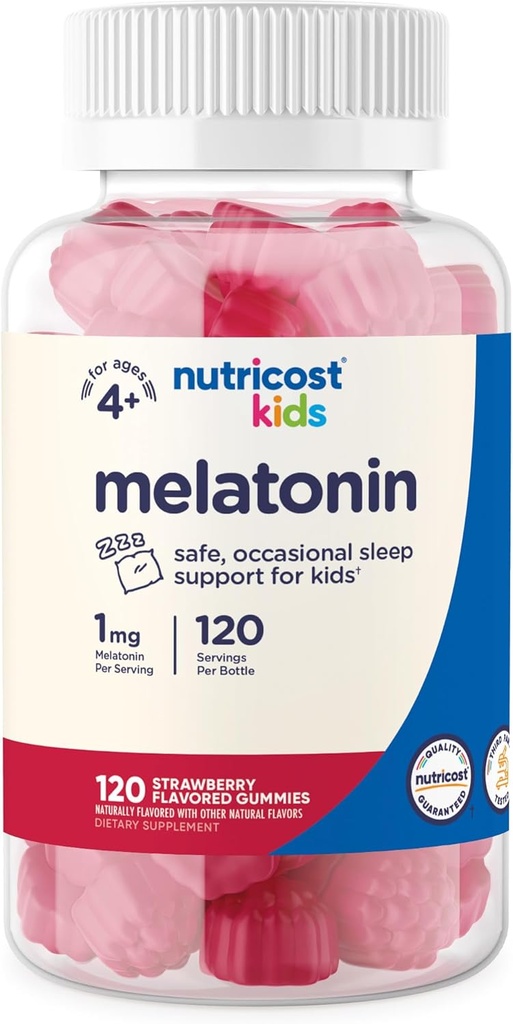Nutricost Kids Melatonin Gummies 1mg, 120 Gummies, Strawberry Flavored
