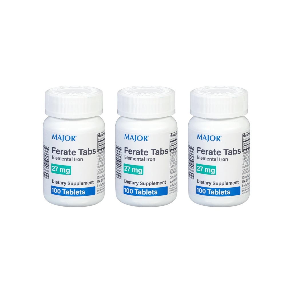 Major 27 mg Ferate Tabs - Σιδήρου Gluconate Στοιχειώδες συμπλήρωμα διατροφής σιδήρου - 100 Count (3 Pack)
