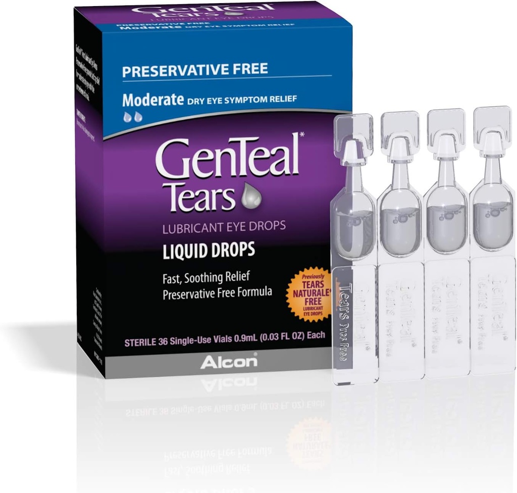 GenTeal Tears Lubricant Eye Drops, Moderate Liquid Drops, SingleUse Vials,1 pack of 36 ct , 0.03 Fl Oz