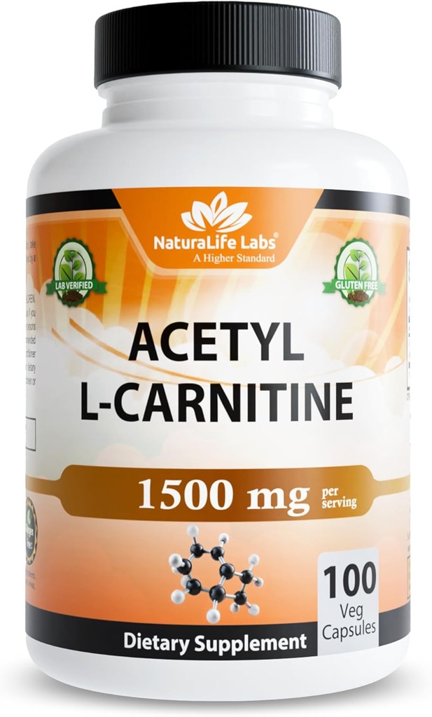 Acetyl L-καρνιτίνη (ALCAR) 1500 mg ανά Σερβίρισμα – 100 κάψουλες – Μη ΓΤΟ, Χωρίς γλουτένη, Vegan