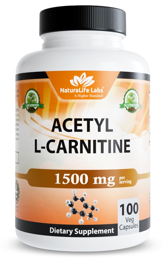NaturaLife Labs Acetyl L-Carnitine (ALCAR) 1500 mg ανά σερβίροντας – 100 κάψουλες – Μη ΓΤΟ, Χωρίς γλουτένη, Vegan