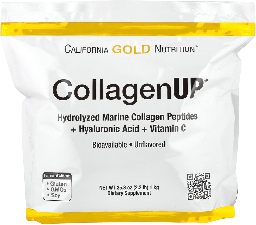 California Gold Nutrition CollagenUP®, Hydrolyzed Marine Collagen Peptides with Hyaluronic Acid and Vitamin C, Unflavored, 2,2 lb (1 kg)