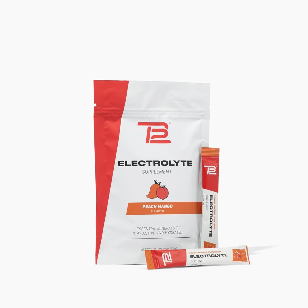 TB12 Ηλεκτρολυτές Pitch Mango Powder Ηλεκτρολυτική σκόνη για γρήγορη ενυδάτωση από τον Tom Brady - Φυσική, χαμηλή ζάχαρη, Vegan, χωρίς γλουτένη, εύκολο να αναμειχθεί - 15 Stickpacks