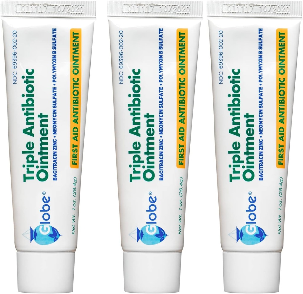 Globe (3 Pack 1oz Triple Antibiotic Aintment, First Aid Aintment for Minor Scratches and Wounds and Prevents Infection, Compare to The Active Ingredients of Leading Brand (3 Pack)