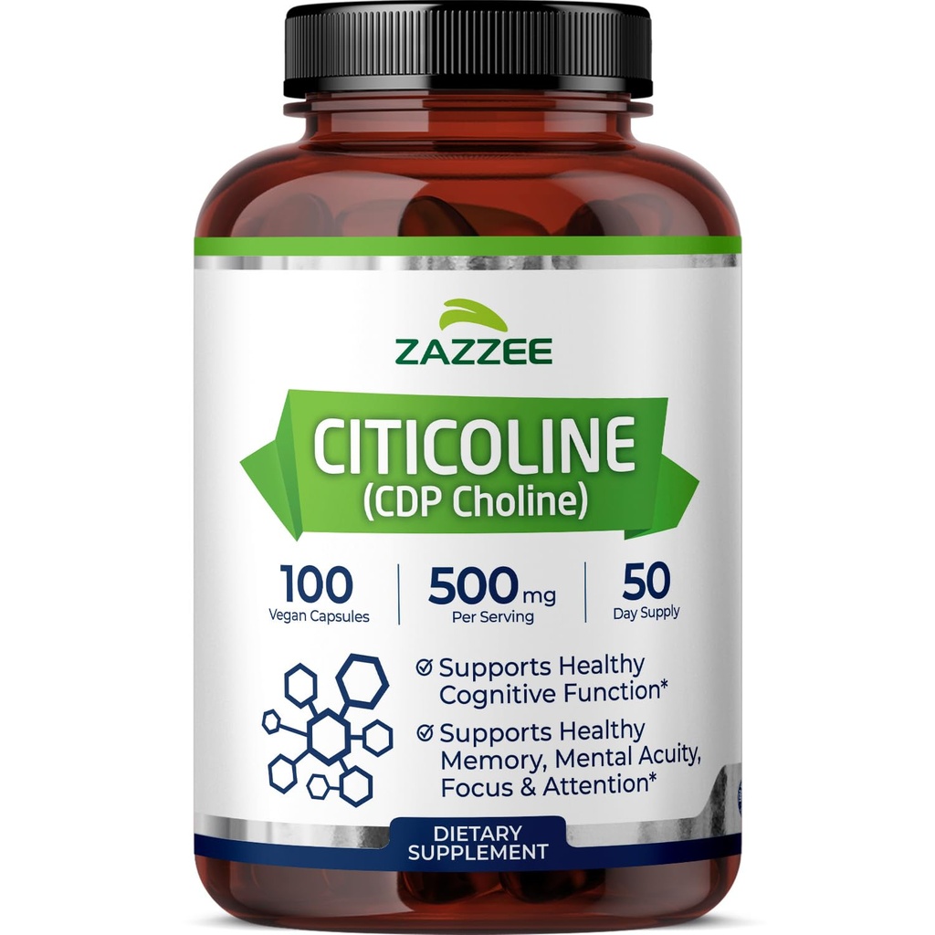 Zazzee Extra Strength Citicoline, 500 mg ανά Σερβίρισμα, 100 κάψουλες Vegan, Superior CDP Choline Form, 100% Χορτοφαγική και Φαρμακευτική Βαθμός, 50-Day Supply, Όλα-Φυσικά και Μη-ΓΤΟ