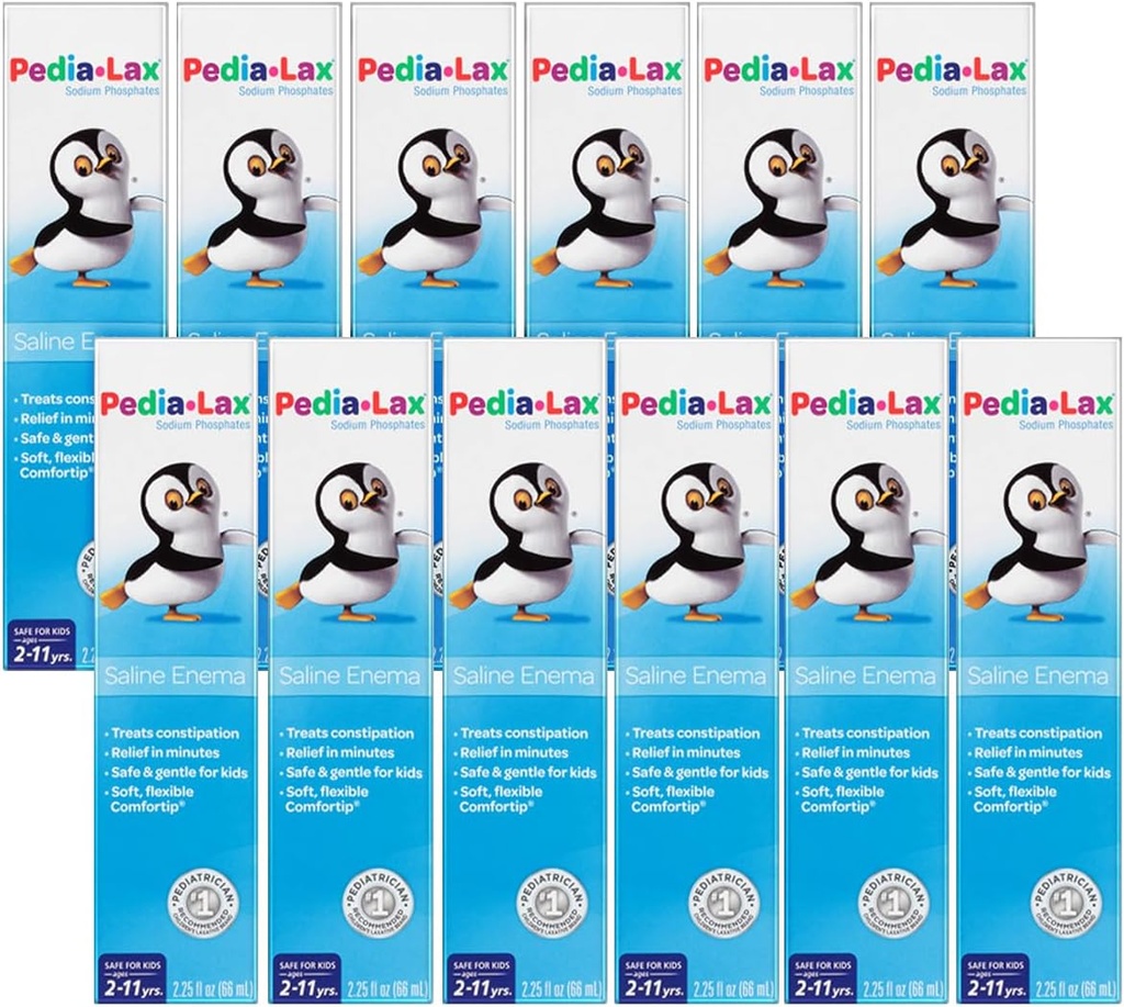 Pedia-Lax Laxative Saline Enema for Kids, Ages 2-11, 2.25 fl oz (12 Pack)