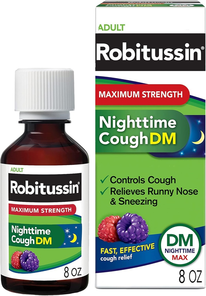 Robitussin Μέγιστη δύναμη τη νύχτα Βήχας Max, Ενηλίκων Formula, Berry Flavor - 8 Fl Oz μπουκάλι