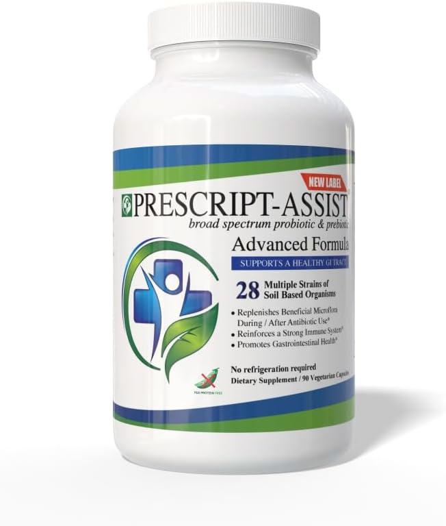 Prescript-Assist Prescipt-Assist Prebiotics & Probiotics for Digestive & Immune Health. 28 Strains Soil-Based Microflora - Vegan, Supports Muscle Recovery & Gut Health, 90 Capsules