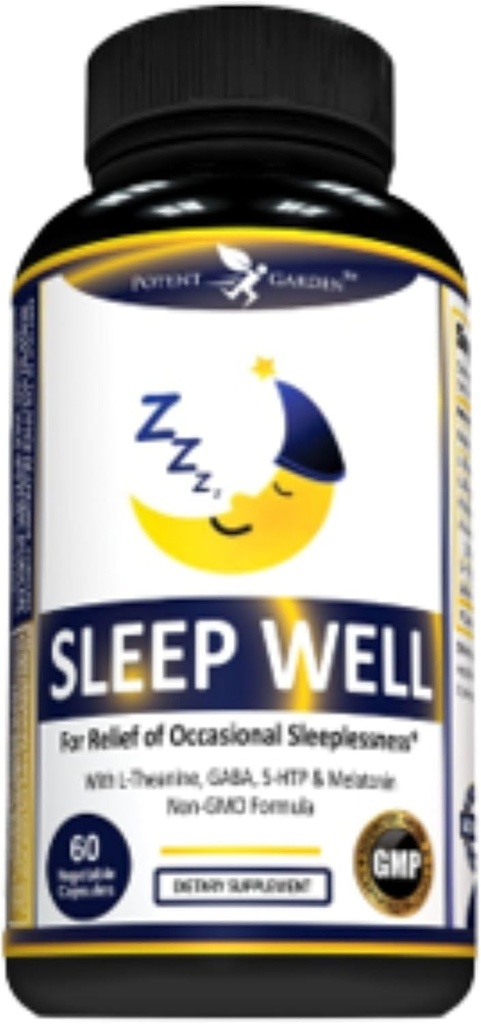Poent Garden Sleep Well Sleep Aid Περιέχει μελατονίνη Valerian Root L-Theanine GABA & More, Natural Sleep Aid Non-Habit Forming Sleep Aids for Adults with 60 Veggie Caps