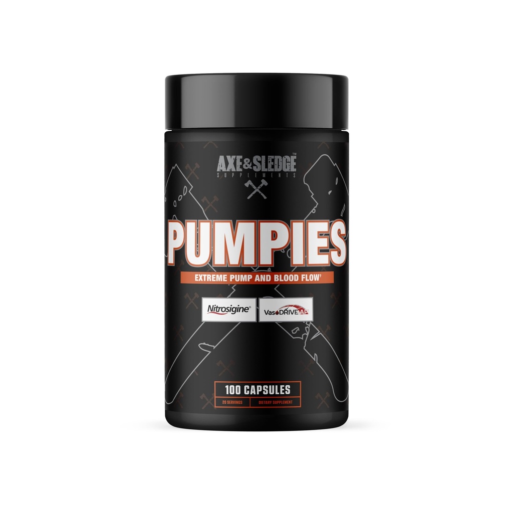 Axe & Sledge Συμπληρώματα PUMPIES Nitric Oxide Booster με VasoDrive-AP και Nitrosigine, αύξηση αντλιών, απόδοση, και ανάκτηση, 20 εξυπηρετούν, 100 κάψουλες
