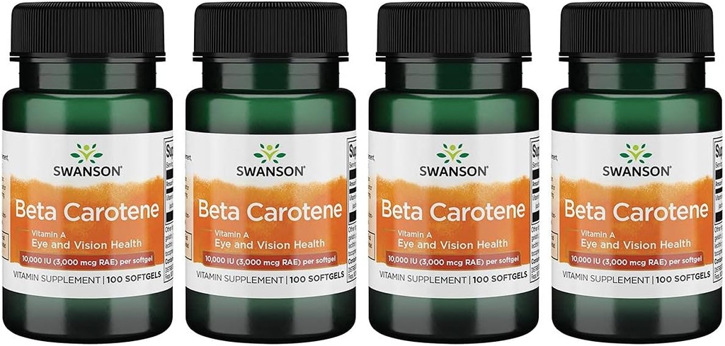 Swanson Beta-Carotene (Vitamin A) Δέρμα ανοσοποιητικό σύστημα Υγεία Αντιοξειδωτικό υποστήριξη 10000 Iu (3000 mcg) 100 Sgels (4 Pack)