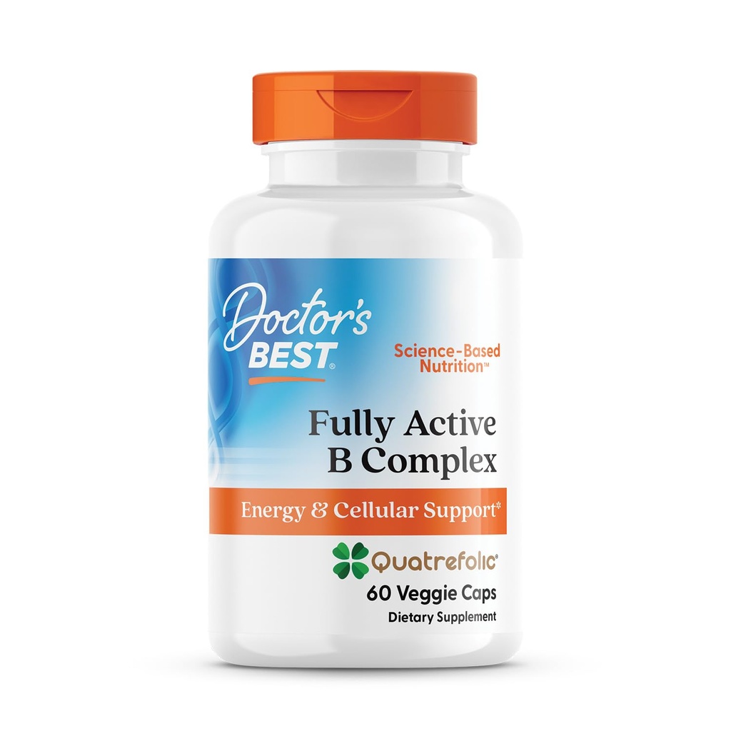 Doctor's Best Fully Active B Complex, Energy & Cellular Support, Μη ΓΤΟ, Χωρίς γλουτένη, Χωρίς σόγια, Vegan 60 Veggie Caps