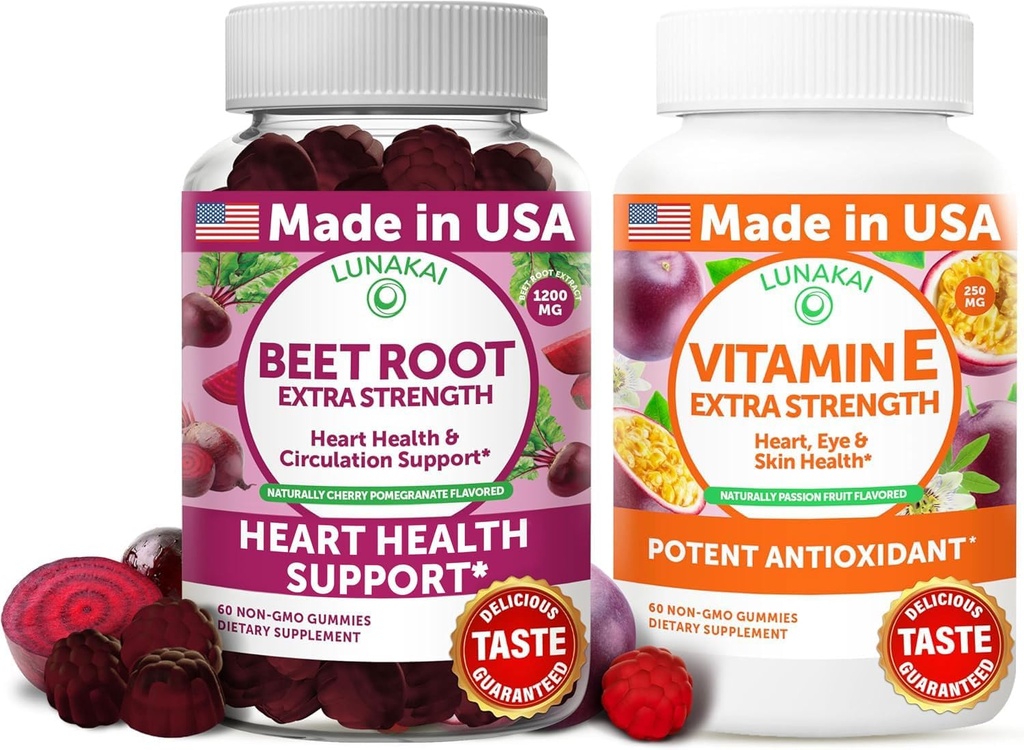 Lunakai Beet Root και βιταμίνη Ε με C Gummies Bundle – Αντιοξειδωτικό και υποστήριξη ευεξίας