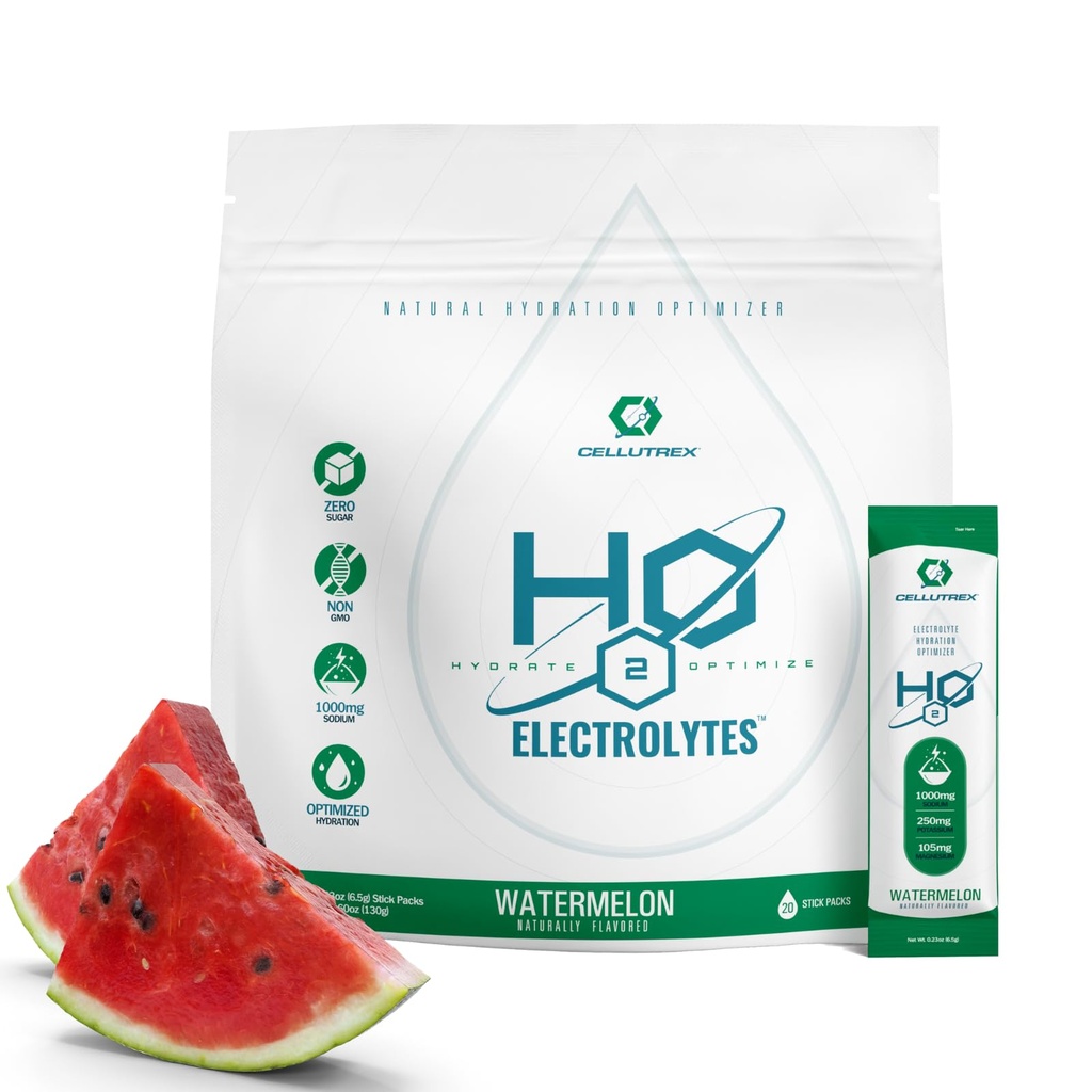 Ηλεκτρολύτες Cellutrex® H2O – Ηλεκτρολυτές σε σκόνη μείγματα, Zero Sugar, Φυσικό Αλάτι Hydration Packets για την αποκατάσταση και την ευεξία, Καρπούζι, 20 Sticks