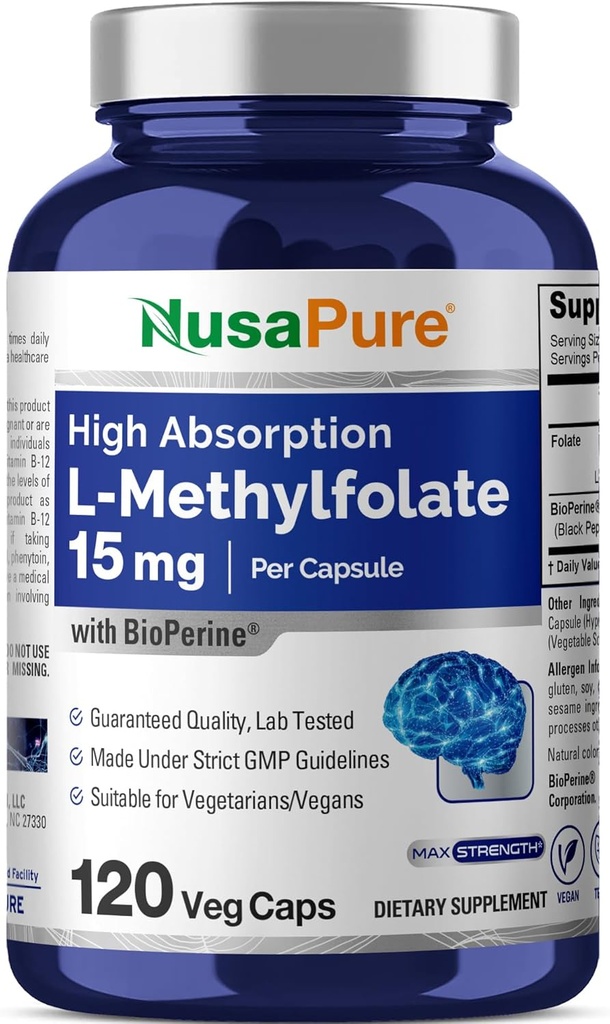 NusaPure L Methylfolate 15mg, 120 κάψουλες Veggie, Bioperine
