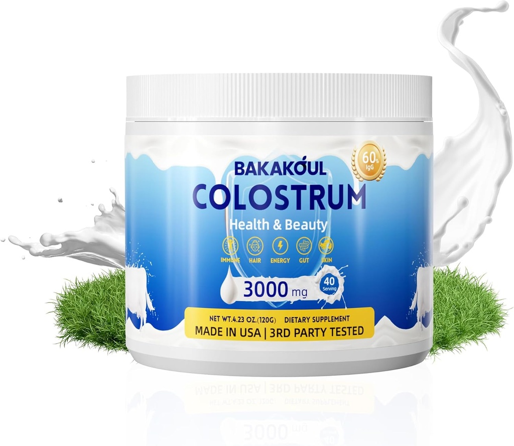 Συμπληρώματα βοοειδούς σε σκόνη - 60% IgG 3000 mg Bovine Colostrum - Ορός, Hair Growth, Άσκηση, Ανοσοποιητικό, Ομορφιά - Εύκολα Αναμιγνύεται, Άγευστο 40 Σερβιέτες (1 μπουκάλι)