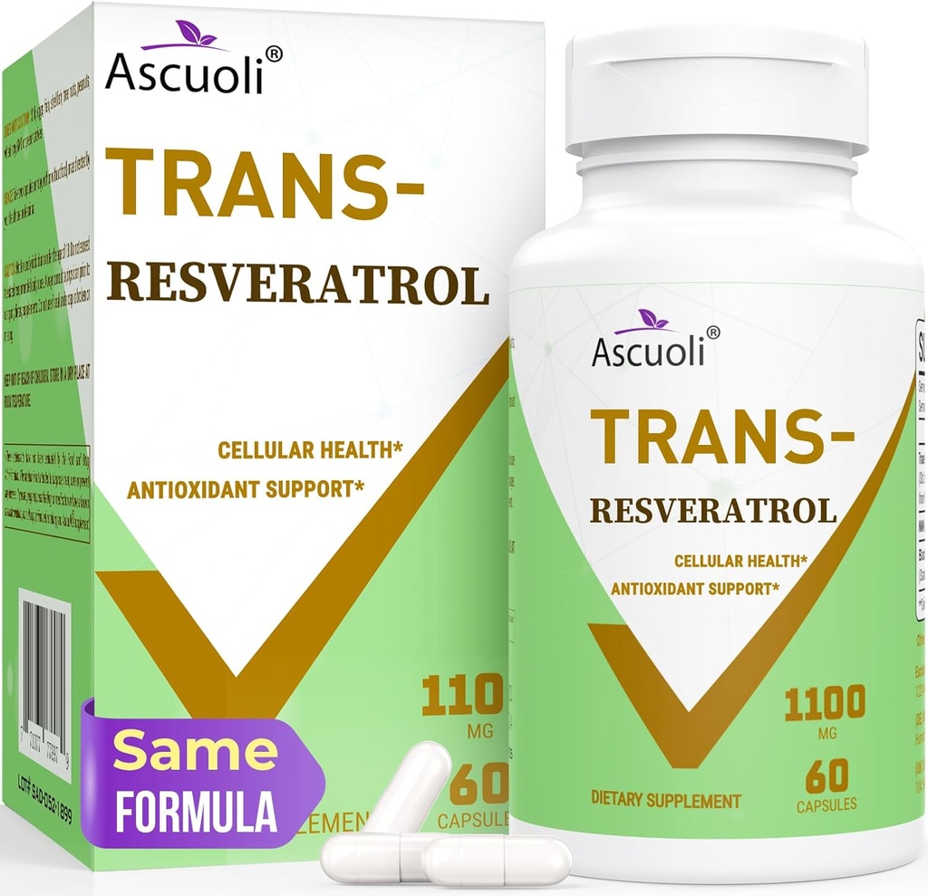 Ultra Purity Trans-Resveratrol 1100mg, 3-in-1 Advanced Formula Organic Resveratrol συμπλήρωμα, Max Αντιοξειδωτικό, Αντι-Γήρανση, Υγεία του δέρματος, lmmune & Ενέργεια, 1 συσκευασία