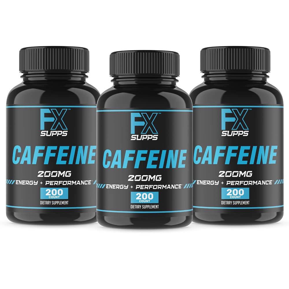 FXSUPPS Caffeine 200mg Pills (3-Pack, 600 Capsules) – Fast-Acting Energy Support Supplement for Men and Women | Supports Focus, Alertness & Metabolic Function Naturally