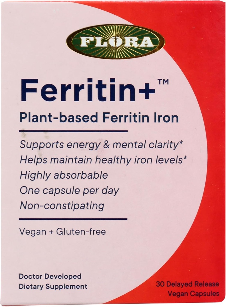 Συμπλήρωμα διατροφής Ferritin+, Ferritin σιδήρου με βάση το φυτό, μη ΓΤΟ, Χωρίς γλουτένη, 30 κάψουλες λαχανικών (πακέτο του 1)