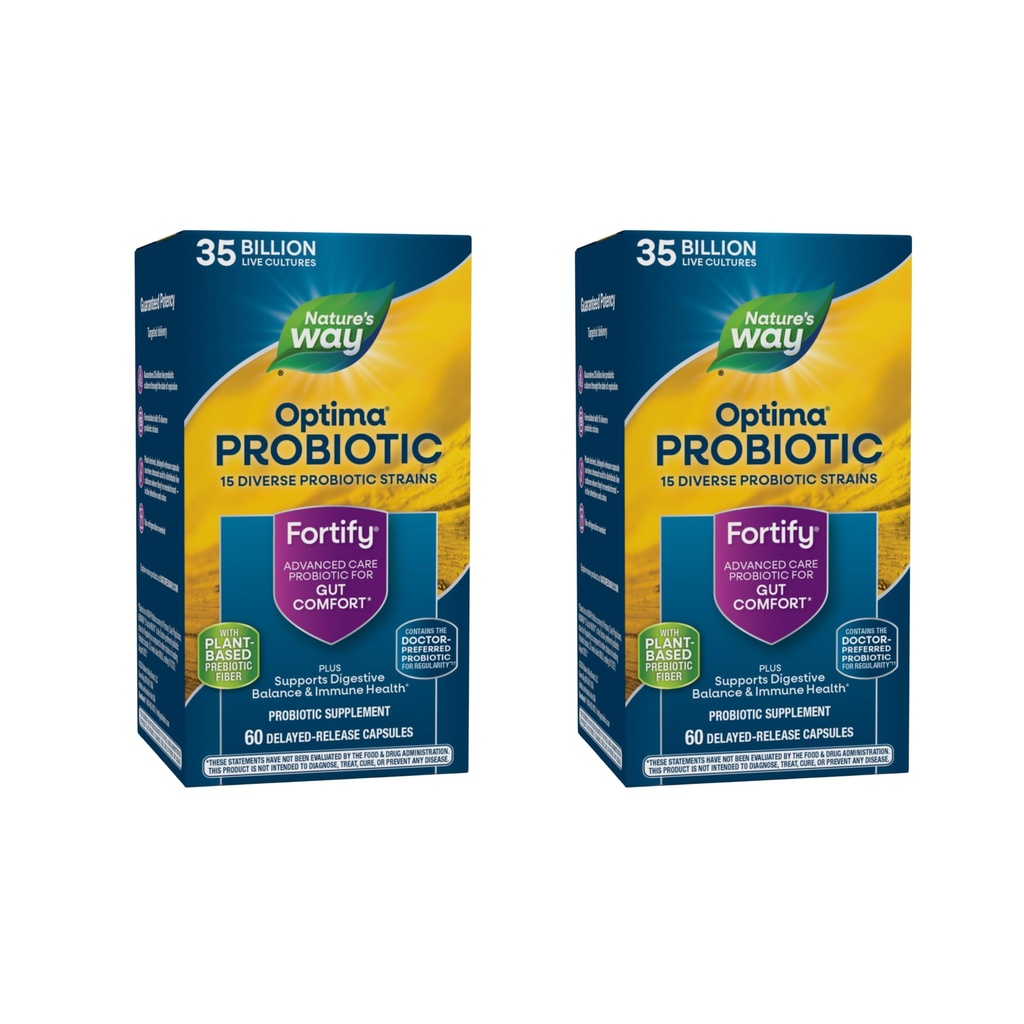 Nature's Way Fortify Optima Probiotic for Adults, 35 Billion Cultures, 15 Strains, Supports Digestive Balance and Immune Health*, No Refrigeration Required, 60 Capses (Packing May Vary) - 2 Pack