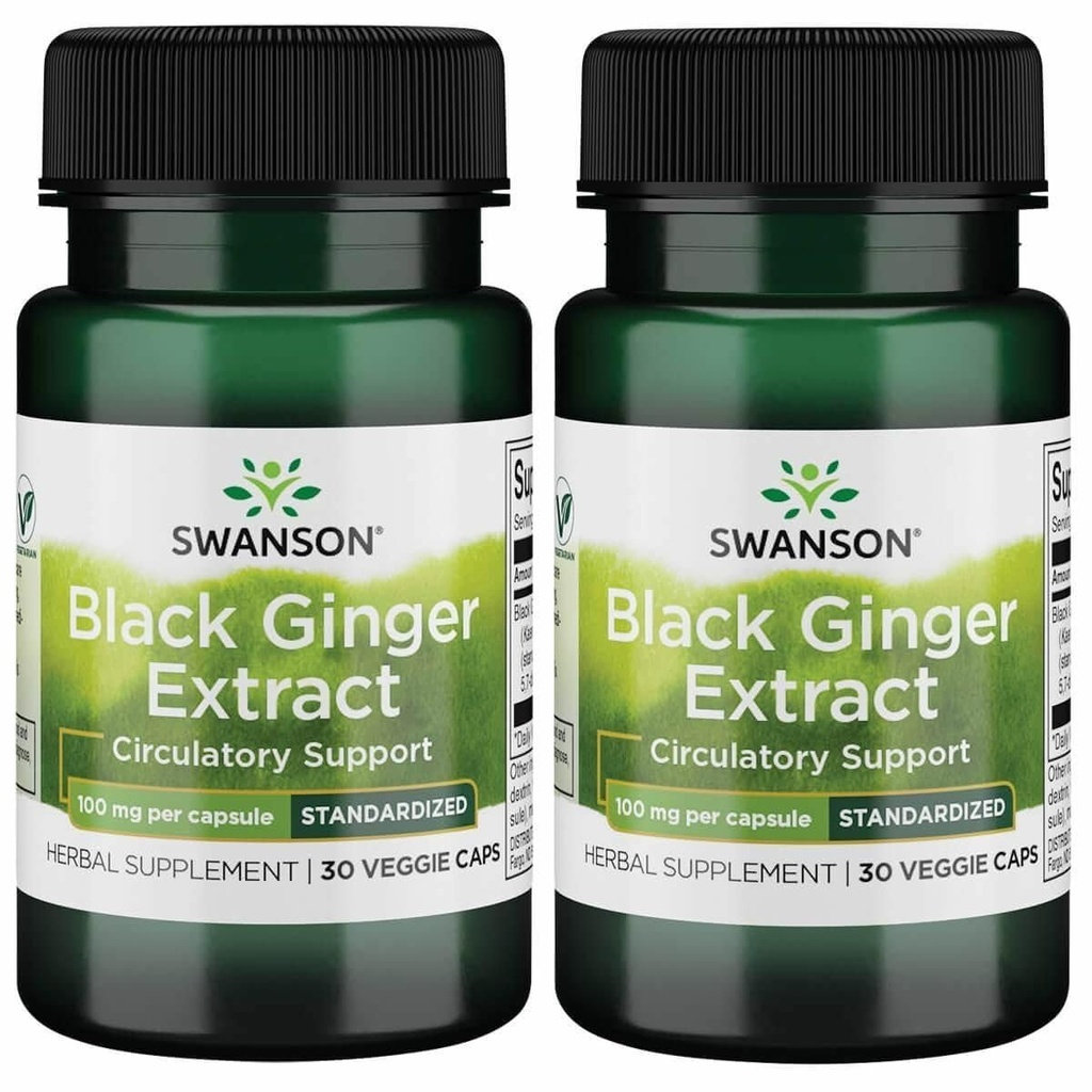 Swanson Black Ginger Extract - Προάγει την υγιή κυκλοφορία του αίματος και το σωματικό βάρος - Μπορεί να βοηθήσει την υγεία της καρδιάς, μυς ιστός, και ψυχική ευεξία - (30 κάψουλες λαχανικά, 100mg το καθένα) (2 Pack)