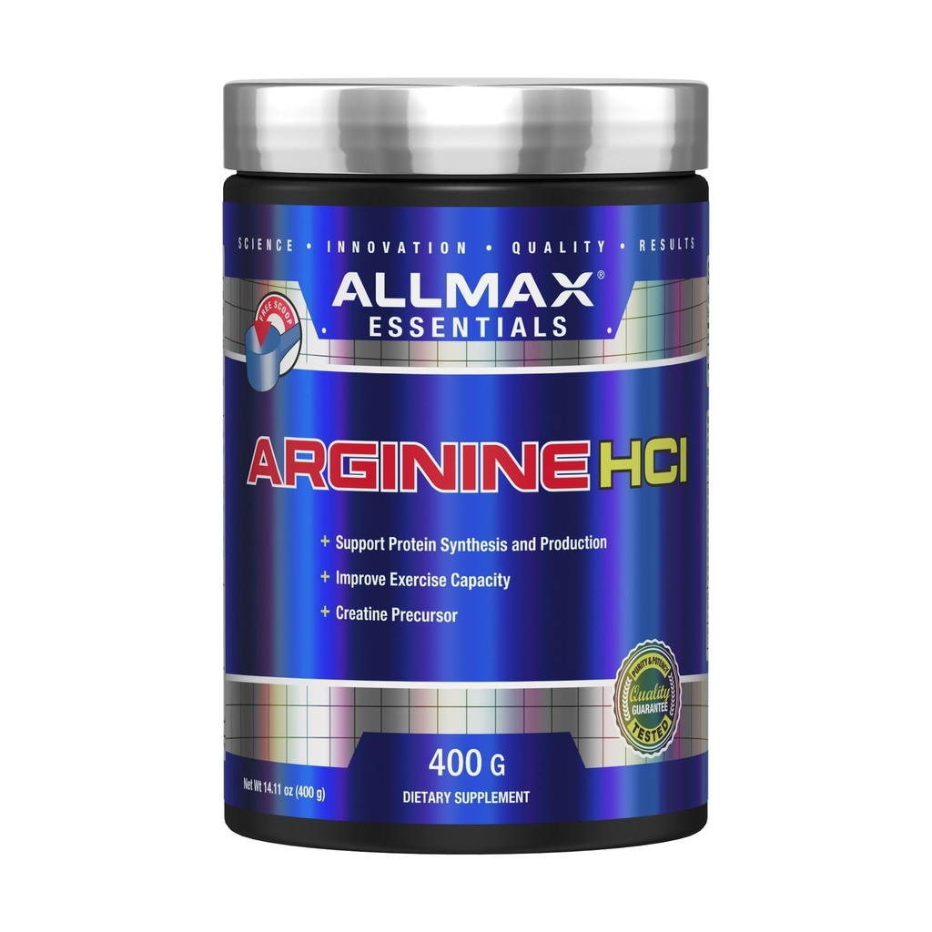 ALLMAX Essentials ARGININE HCL - 400 g - Πρόδρομος για τη σύνθεση του νιτρικού οξειδίου - Vegan & Gluten Free - 200 Services