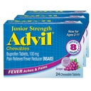 Advil Junior Strength Chewable Ibuprofen Pain Reliever and Fever Reducer, Παιδική Ιβουπροφαίνη για την ανακούφιση του πόνου, Σταφύλι - 24 δισκία (Pack of 3)