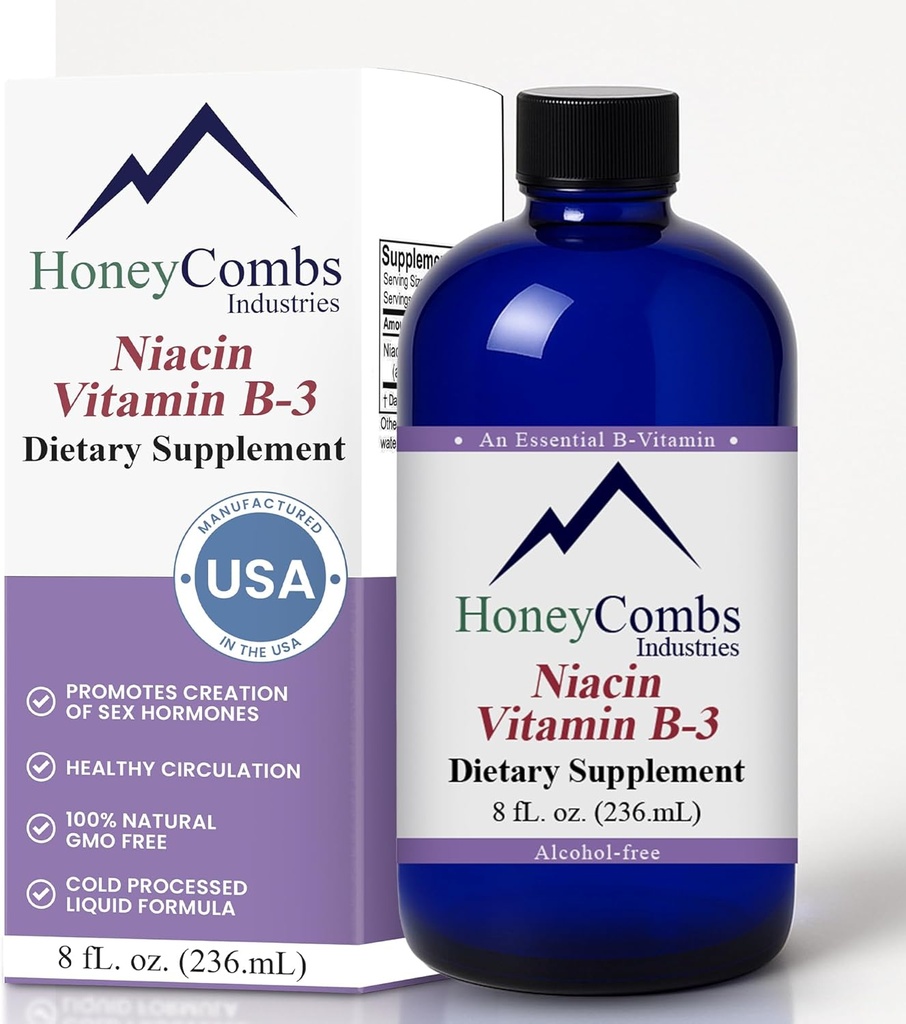 ΜέλιCombs Βιταμίνη Β3 Niacin Συμπλήρωμα Υγρές σταγόνες - Υψηλής ισχύος Βιταμίνη Β3 Υγρές σταγόνες για άνδρες και γυναίκες - Διατήρηση Digestive Σύστημα, Δέρμα, Γλώσσα, Ενέργεια και Περισσότερα - Vegan Niacin Drop (8 Fl oz)