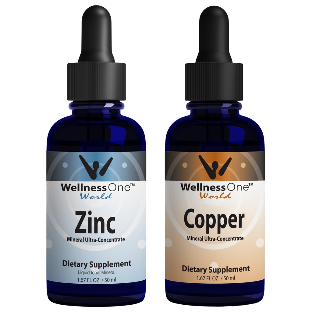 WellnessOne Ionic Liquid Zinc & Liquid Copper - Zinc-Copper Bundle to Support Immune System & Joint, Nerve & Bone Health - 1,67 fl oz Zinc & Copper Liquid Drops