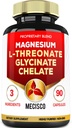 1500mg L-Θρεονικό μαγνήσιο συμπλήρωμα με Διγλυκινικό μαγνήσιο & Χηλικό μαγνήσιο - Υποστήριξη για Άνετα Νους, Υγεία των οστών & Εγκεφαλική Υγεία - 90 κάψουλες