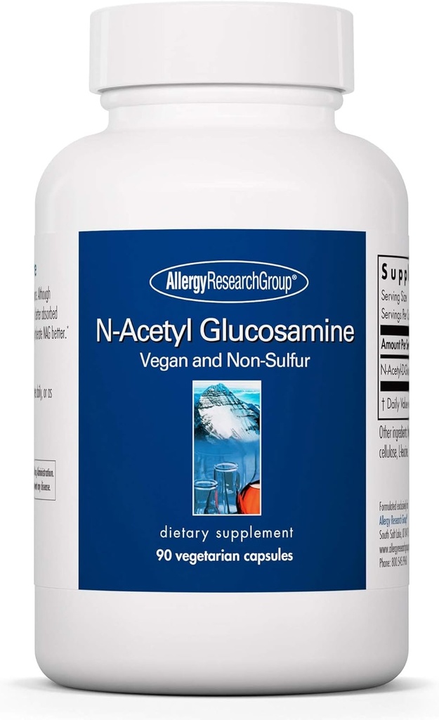 Ομάδα Έρευνας Αλλεργίας N-Acetyl D-Glucosamine 500mg - Συμπλήρωμα NAG, Κοινή Υποστήριξη, Γλυκοσαμίνη Sulfate, Κοινή Φόρμουλα Υγείας, Ενεργοποίηση Κινητότητας, Vegan, Μη-Sulfur, Χορτοφαγικές Κάψουλες - 90 κόμης