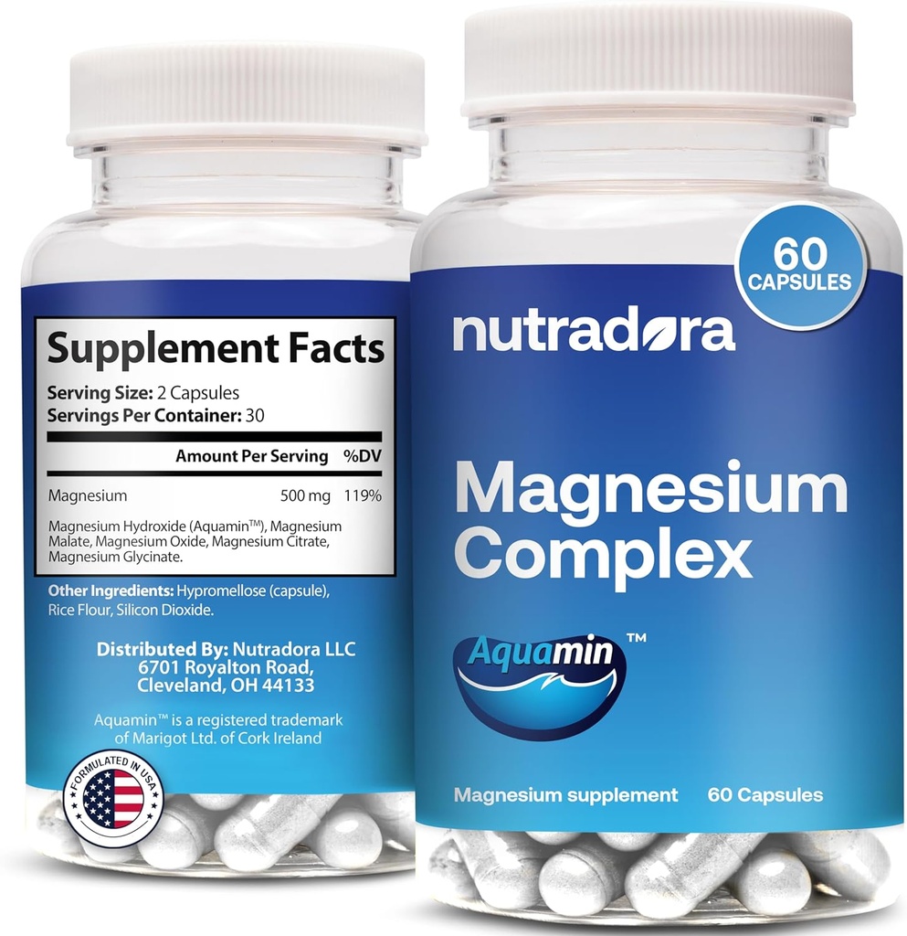 Magnesium Complex Supplement 500mg for Men & Women - Magnesium Glycinate & Oxide for Better Sleep, Muscle, & Heart Health, Formulated in USA, 60 Capsules (Pack of 1)