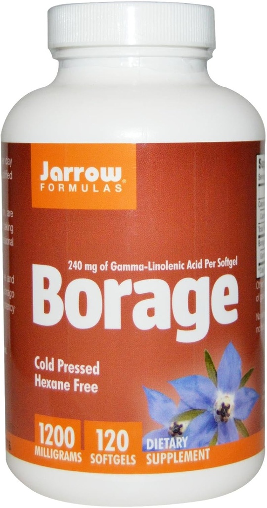 Jarrow Formulas Borage 1200 mg - 120 Softgels - Υψηλότερη πηγή ισχύος της GLA - Υποστηρίζει την υγεία του δέρματος & ανοσοποιητική λειτουργία - Υποστήριξη για ήπια PMS δυσφορία - Μέχρι 120 υπηρεσίες