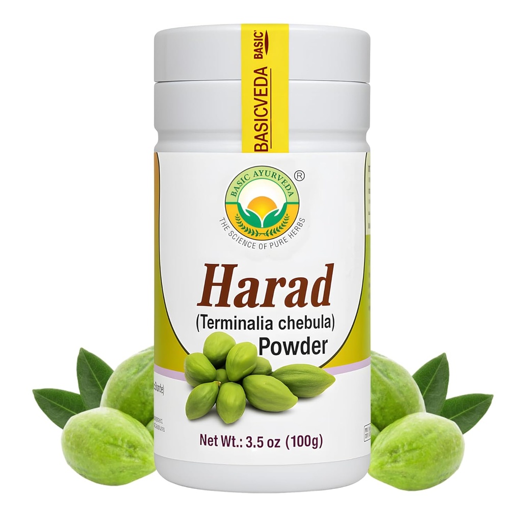 BASIC AYURVEDA Haritaki Powder | 3.53 Oz (100g) | Organic Harad Powder for Healthy Digestion | Natural Terminalia Chebula