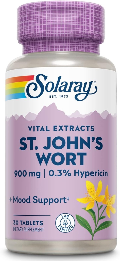 SOLARAY St John's Wort 900 mg, Once Daily Mood Support Supplement, Standardized to 0. 3% Hypericin for Brain Health Support and a Balanced Mood, 60- Ημέρες Εγγύηση Επιστροφής Χρημάτων 