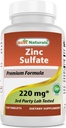 Best Naturals Zinc Sulfate 220 mg 120 Tables - 3ο Party Lab Tested - Made in The USA - Gluten Free & Non-GMO