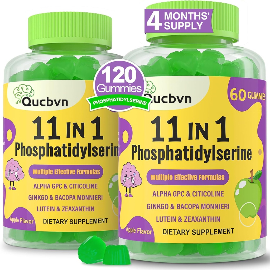 (2 συσκευασίες) Phosphatidylserine 600mg Gummies, συμπλήρωμα εγκεφάλου για τη μνήμη, εστίαση και συγκέντρωση - συμπλήρωμα μνήμης Phosphatidylserine με Alpha GPC, B6 & B12 για τον εγκέφαλο και γνωστική, 120 Gummies