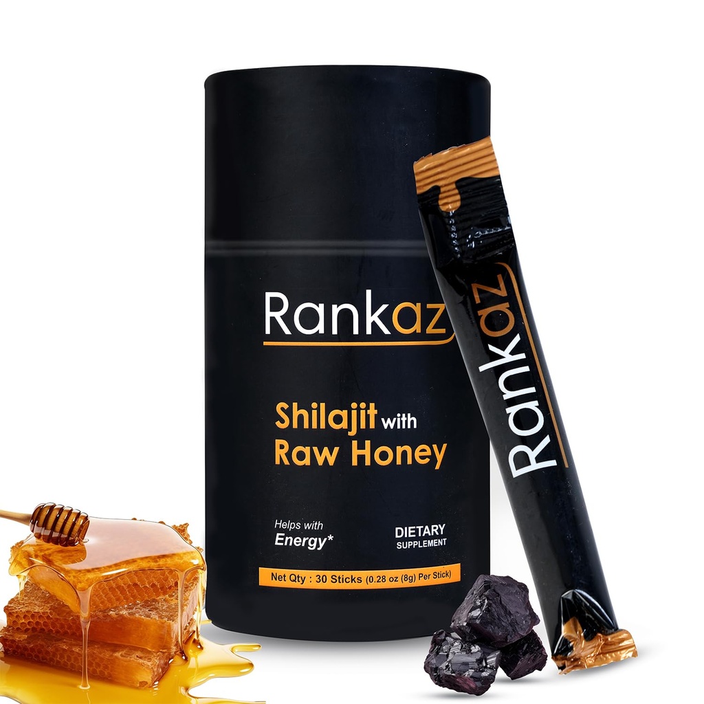 Rankaz Natural Shilajit Honey Sticks Organic - 30 Sticks, Shilajit Honey Fulvic Acid και Trace Minerals